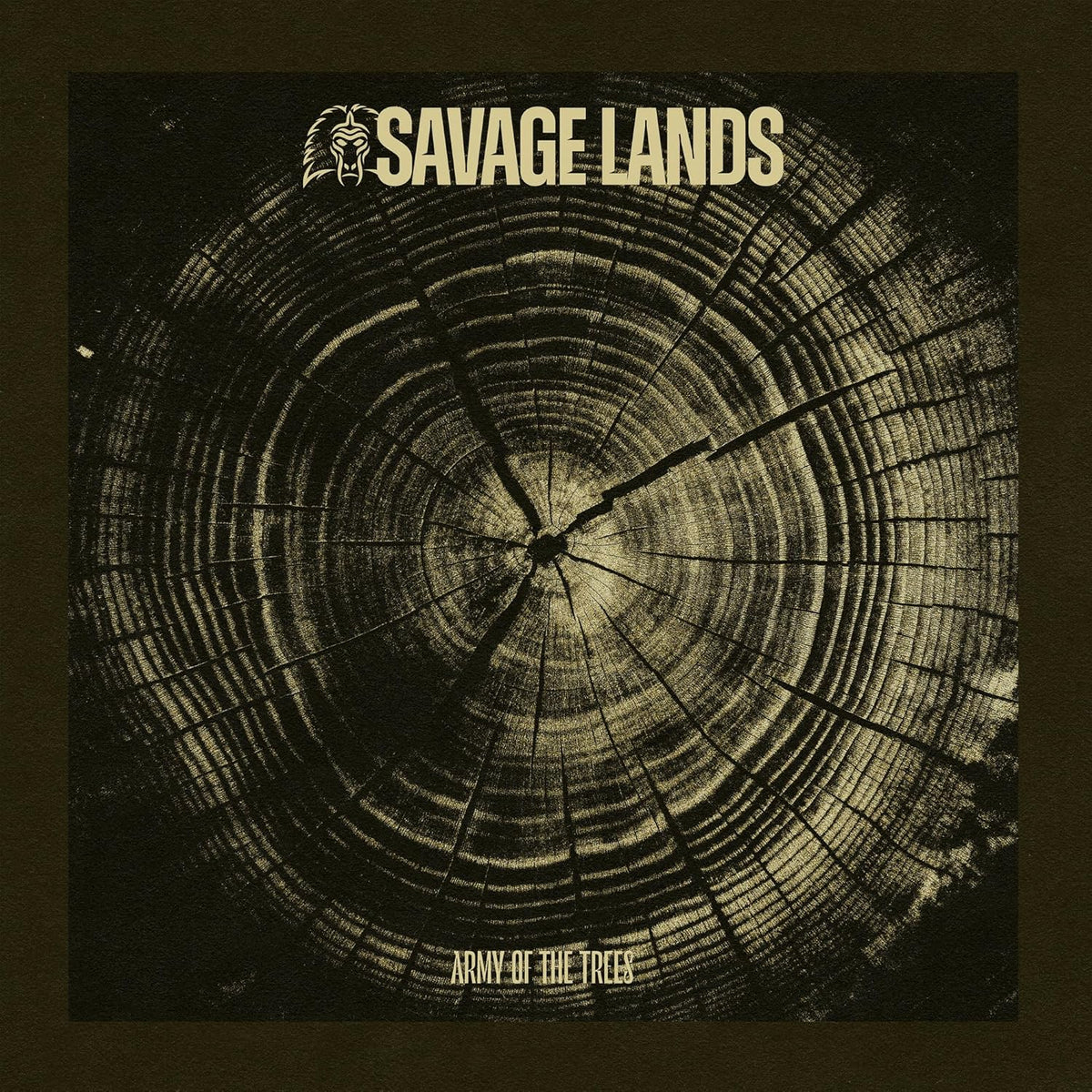 Vinyl record cover featuring a tree ring cross-section with Savage Lands text overlay.