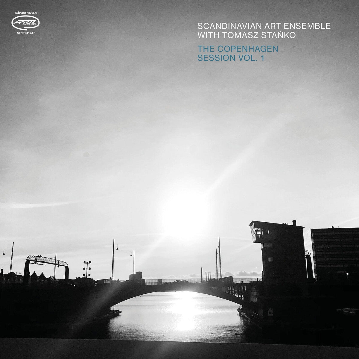 Black and white vinyl record cover depicting a Copenhagen cityscape.