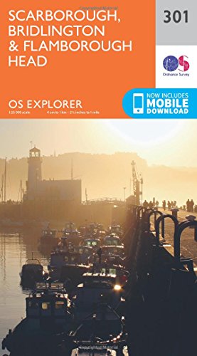 Ordnance Survey Explorer map 301 cover featuring boats in a harbor at sunrise.