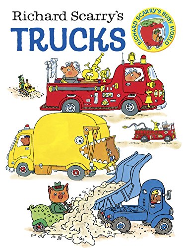 Richard Scarry’s “Trucks” book cover with animal characters and vehicles.