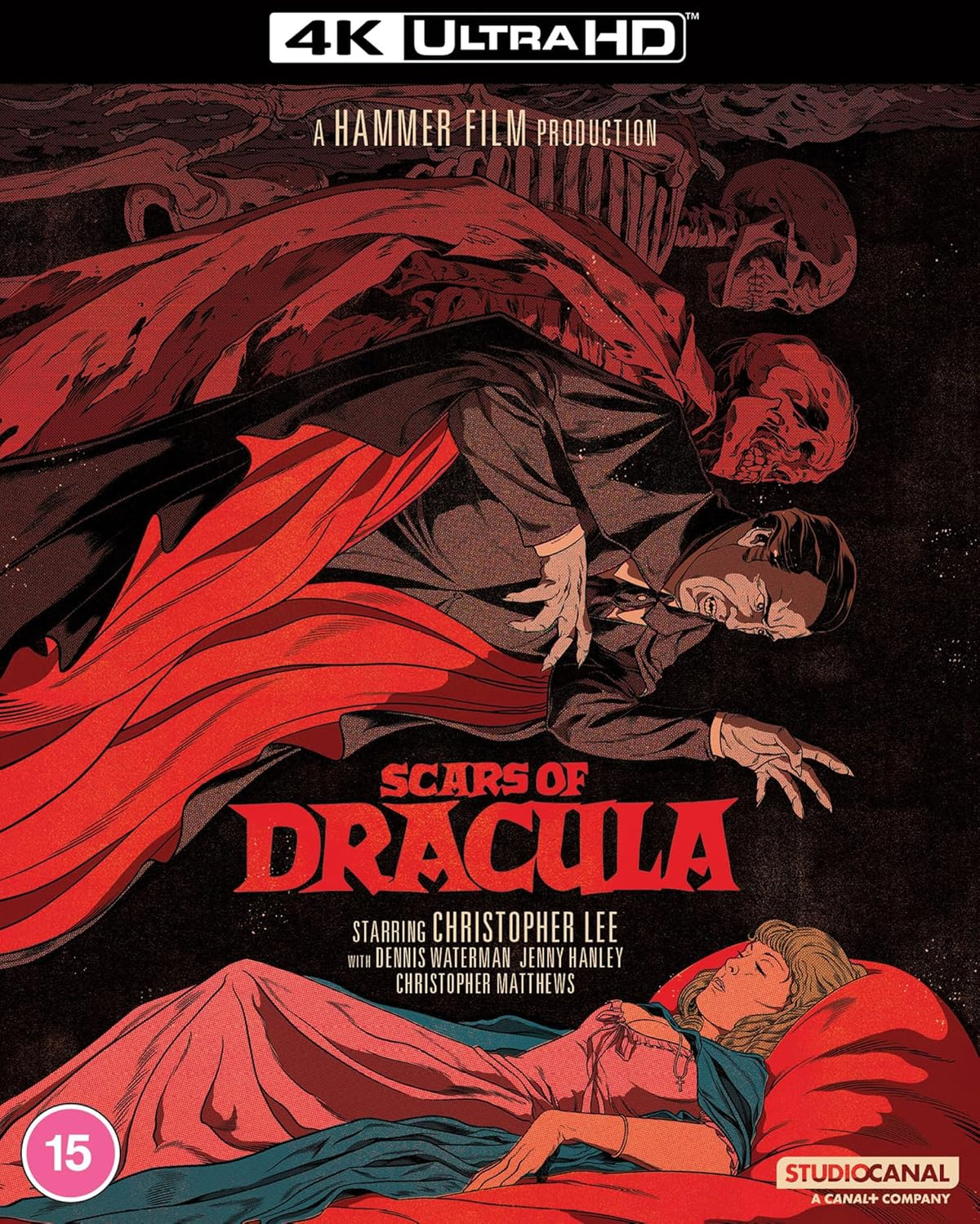 “Scars of Dracula” UHD Blu-ray cover with Dracula looming over a woman.