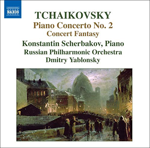 CD cover for Tchaikovsky’s Piano Concerto No. 2 with a wintry cityscape.