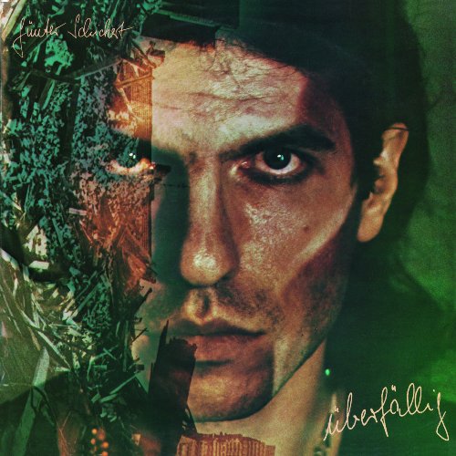 Vinyl record cover: portrait of a man with abstract, textured overlay.
