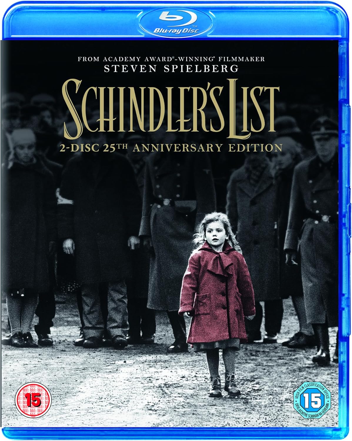 Blu-ray cover of Schindler's List featuring a young girl in a red coat.