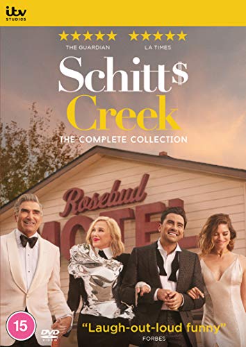 Schitt's Creek DVD cover featuring the Rose family and motel sign.