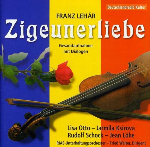 CD cover featuring a violin, a red rose, and text on a tricolor background.