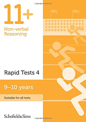 "Cover of a book titled '11+ Non-verbal Reasoning Rapid Tests 4' with orange and white design."