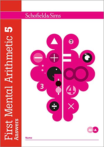 Cover of "First Mental Arithmetic 5 Answers" book with pink math symbols.