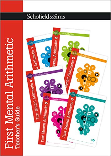 Stack of colorful math workbooks and a red teacher’s guide.