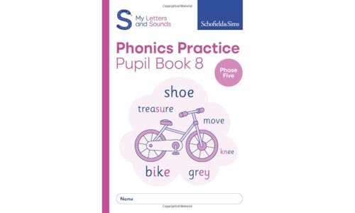 Phonics practice pupil book cover with bicycle illustration and word list.