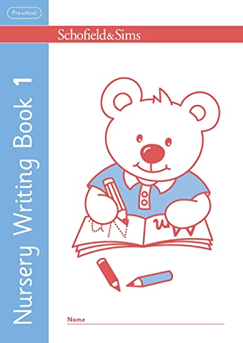 Book cover: bear drawing with pencil, titled "Nursery Writing Book 1".