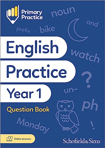 Blue book cover with English practice title, owl, and word illustrations.