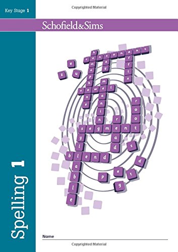 "Cover of 'Spelling Book 1' with purple letter tiles forming a spiral pattern."
