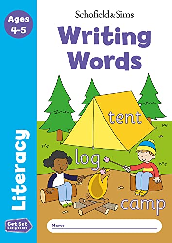 Children by a campfire, with the words "Writing Words" above.