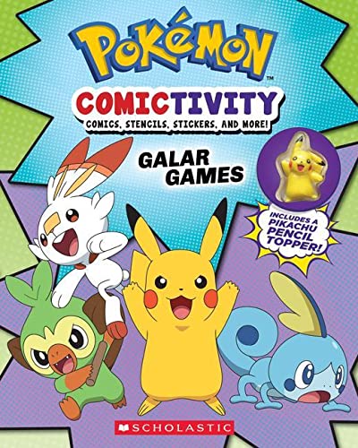 Pokémon Comictivity book cover featuring Pikachu, Cinderace, and other characters.