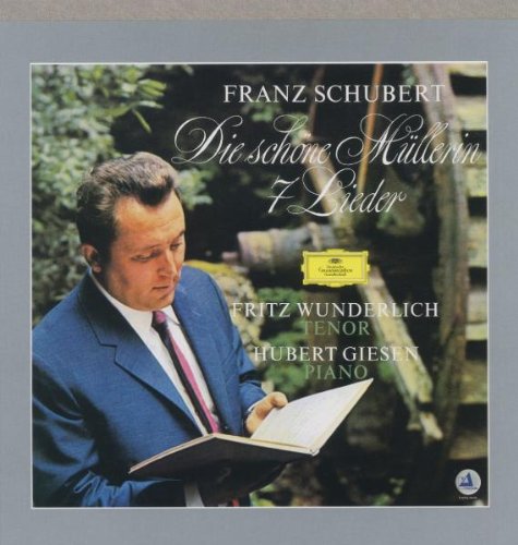 Vinyl cover showing Fritz Wunderlich reading sheet music with a water wheel background.
