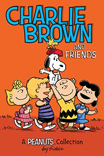 Charlie Brown and friends with Snoopy and Woodstock on an orange background.