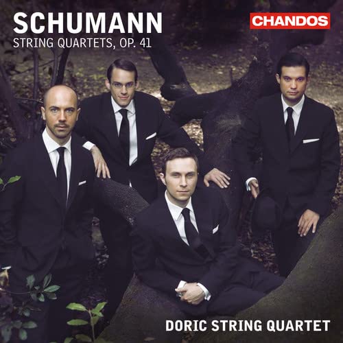 CD cover featuring four formally dressed men, the Doric String Quartet.