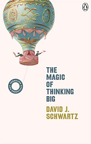 Book cover: hot air balloon illustration, title "The Magic of Thinking Big".