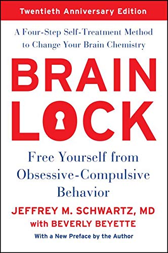 Red book cover with "Brain Lock" title and a keyhole image.
