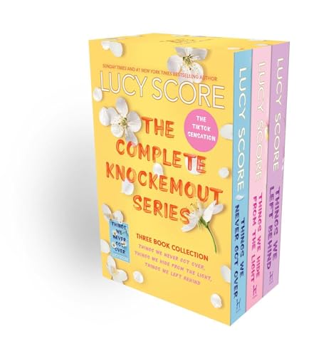 Boxset of three books by Lucy Score with a yellow, blue, and pink theme.