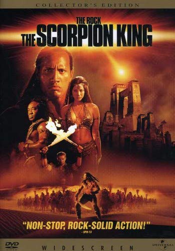DVD cover for The Scorpion King featuring The Rock and other characters.