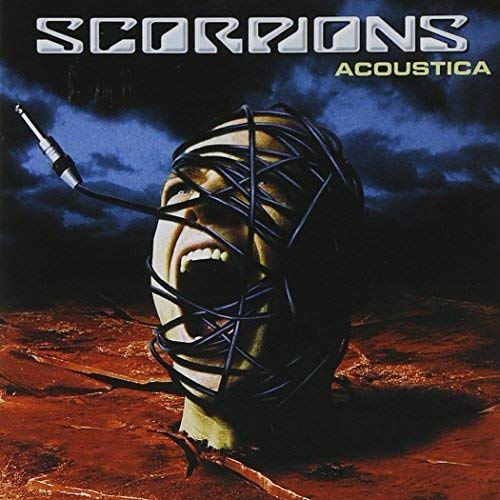Scorpions Acoustica vinyl album cover featuring a screaming, bound face.