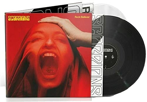 Scorpions “Rock Believer” vinyl record with a red cover and black disc.