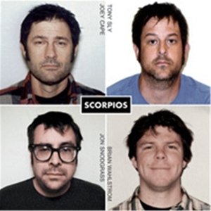 Four mugshot-style portraits of men with the band name "Scorpios" centered.