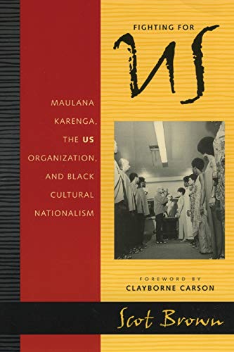 Book cover: “Fighting for Us” by Maulana Karenga, with a group photo.