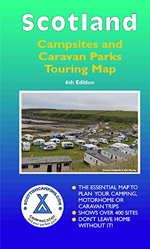 Cover of Scotland Campsites and Caravan Parks touring map featuring a coastal campsite photo.