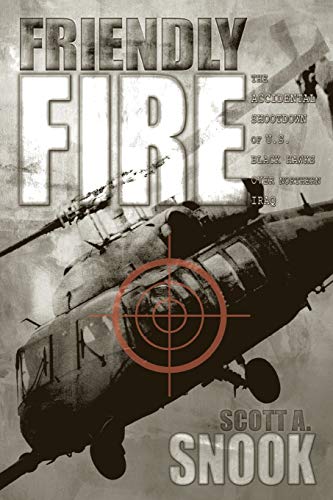 Book cover: “Friendly Fire” depicts a Black Hawk helicopter with a target.