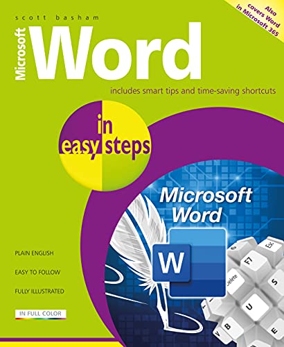 Book cover for “Microsoft Word in easy steps” with keyboard image.