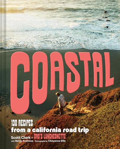 Cookbook cover with large red “COASTAL” text over a beach scene.