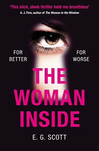 Book cover: close-up of an eye, pink title “The Woman Inside”.