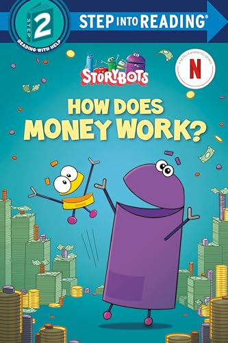 Book cover featuring StoryBots characters with money and a city backdrop.