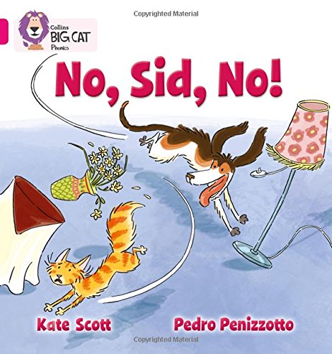 Book cover featuring a dog and cat causing chaos near a fallen lamp.
