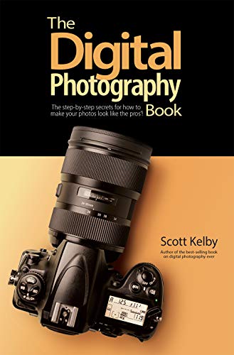 Book cover for The Digital Photography Book by Scott Kelby showing a DSLR camera.