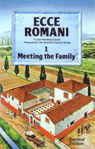 Cover of Ecce Romani Book 1 featuring an illustration of a Roman villa.