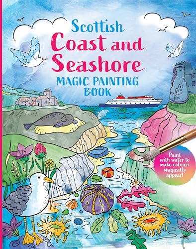 Cover of Scottish Coast and Seashore magic painting book featuring coastal wildlife and scenery.
