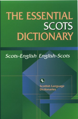 Green cover of "The Essential Scots Dictionary" with blue geometric design.
