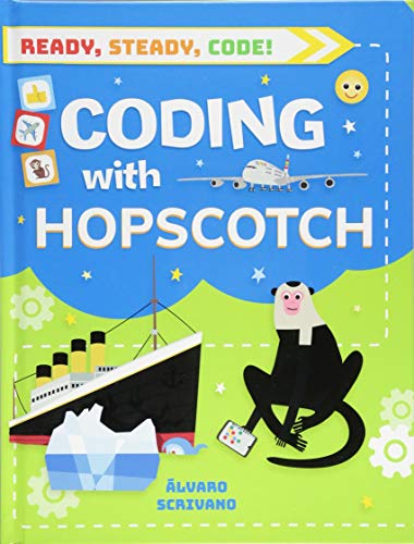 Book cover with monkey, ship, plane, and coding themed illustrations.