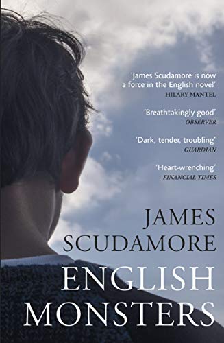 Book cover: a man’s back against a cloudy, blue-grey sky, title “English Monsters”.