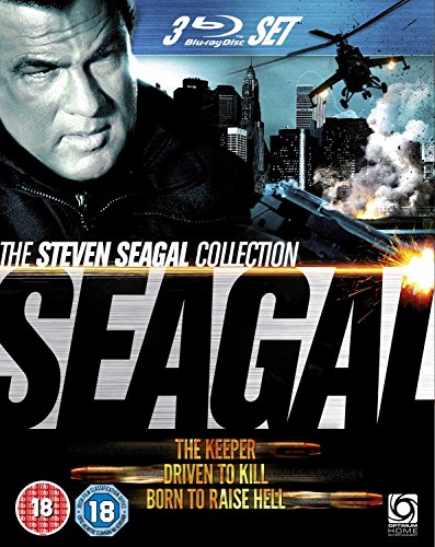 Steven Seagal Blu-ray collection cover featuring a city skyline, helicopter, and explosion.