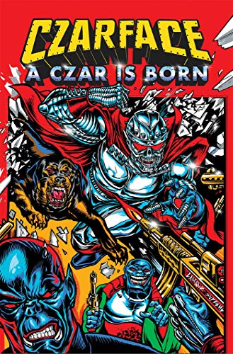 Comic book cover featuring a metallic masked figure, a snarling dog, and blue creatures.