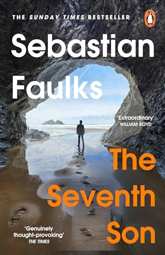 Book cover: man on beach viewed through a rocky cave opening.