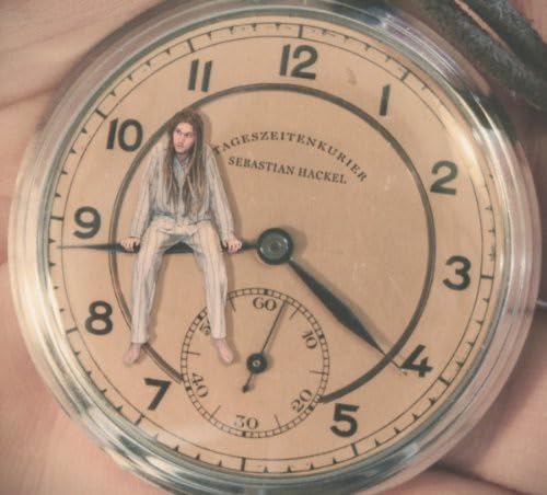 CD cover: person sitting on a pocket watch face.