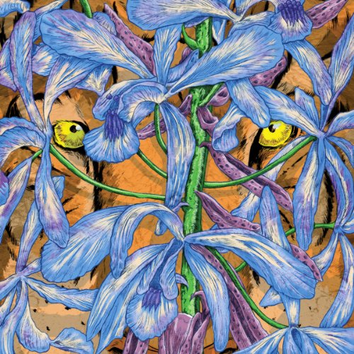 A vinyl record cover featuring a face surrounded by blue flowers and green stems.