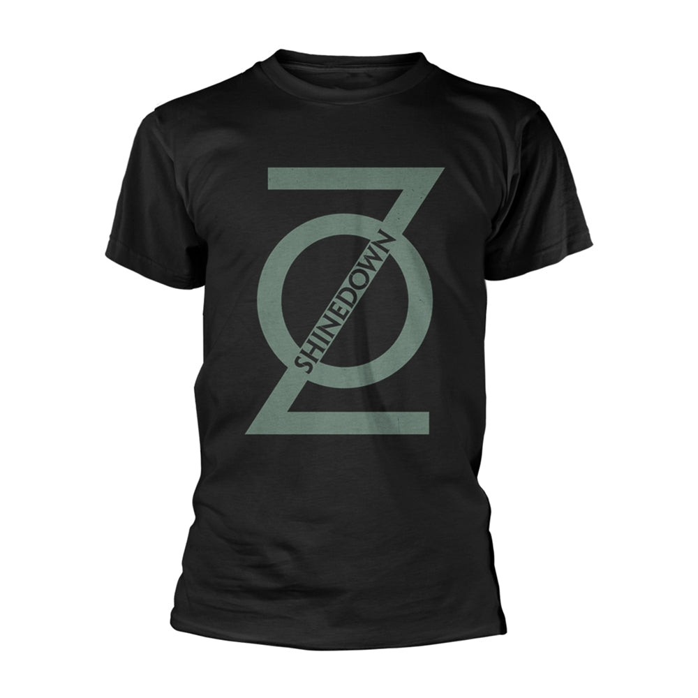 Black t-shirt with a white and teal diagonal graphic and text.