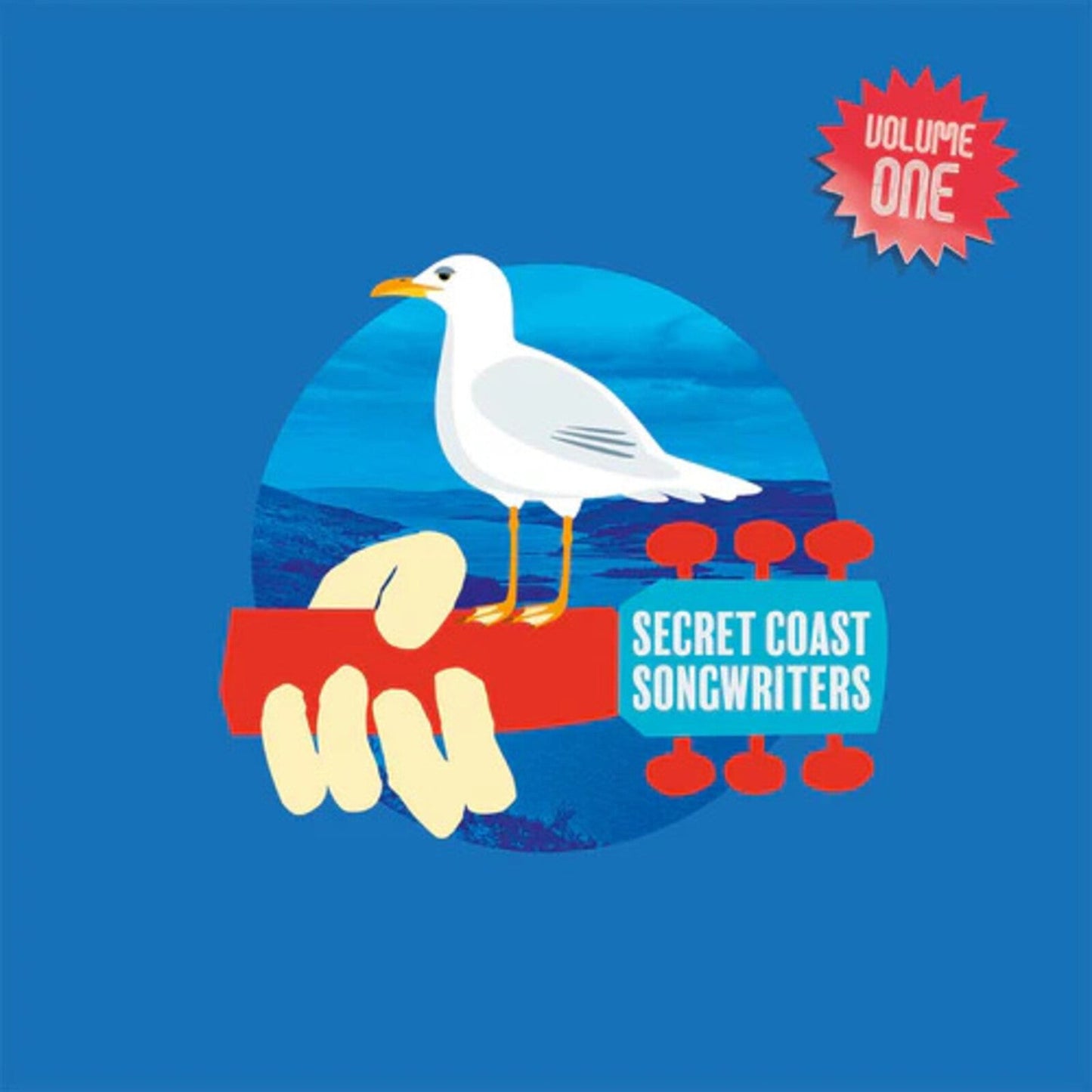 Vinyl album cover with a seagull, waves, and red text: "Secret Coast Songwriters".